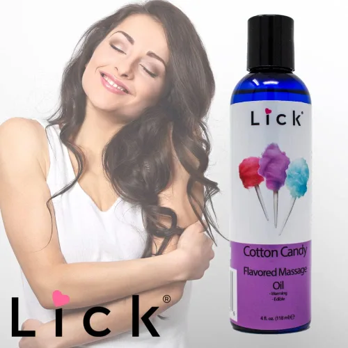 Miniatura 4 de Lick Cotton Candy - Aceite de masaje comestible inspirado en dulces con vitamina E, deslizamiento seguro para el cuerpo sedoso para momentos