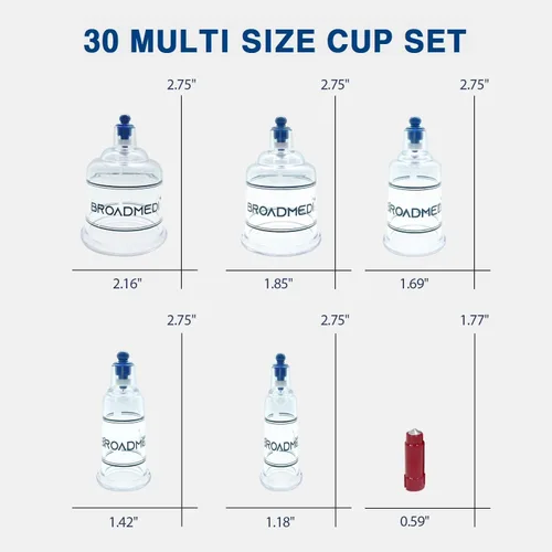 Miniatura 4 de Juego de 30 tazas de terapia de ventosas premium, incluye mango de bomba, tubo de extensión, palos de masaje, fabricado en Corea
