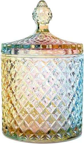 Tarro de almacenamiento de barril de caramelo de cristal colorido tarro de almacenamiento de galletas de lujo en relieve bote de buffet con tapas