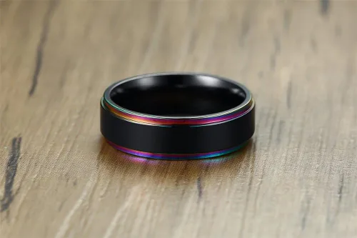Miniatura 4 de MPRAINBOW Anillo de boda personalizado de acero inoxidable de 0.236in, anillo de arco iris grabado personalizado, anillo de compromiso de boda