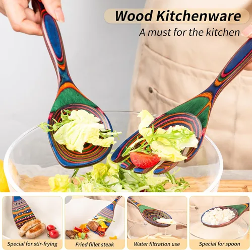 Miniatura 7 de Gudamaye Pakkawood - Utensilios de cocina de madera de 7 piezas, cucharas de madera para cocinar, utensilios de cocina de madera de Pakkawood