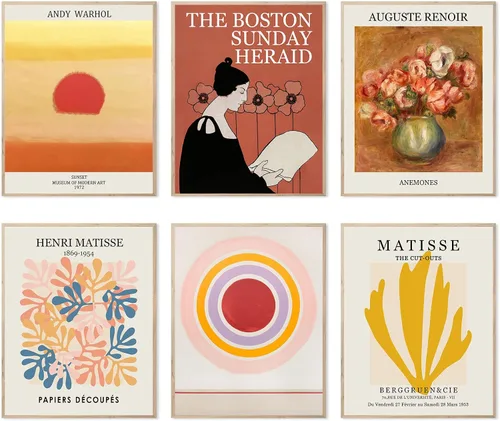 HoozGee Matisse - Impresiones artísticas abstractas para pared, color amarillo y rojo, bohemio, mercado de flores, decoración de pared, pósteres de