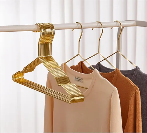 Miniatura 3 de Percha de metal de 17 pulgadas, paquete de 20 perchas resistentes de 0.15 pulgadas para abrigos, trajes, boutique de novia, ahorro de espacio, Dorado
