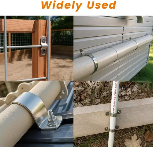 Miniatura 7 de 6 piezas de abrazaderas de tubo de 2 pulgadas, abrazaderas de tubo de acero inoxidable 304 engrosadas de dos agujeros con soporte en U, abrazaderas