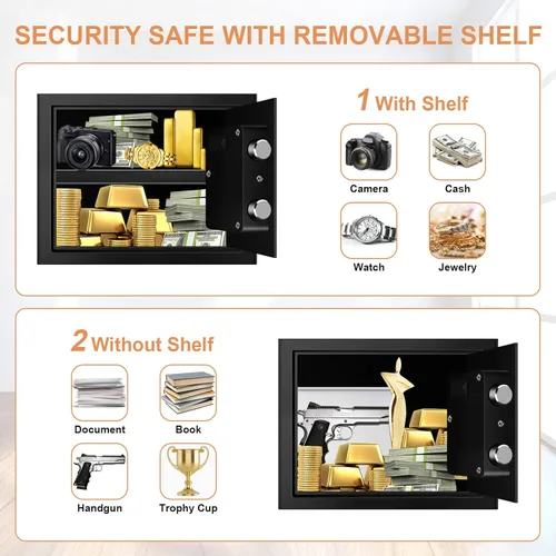 Miniatura 4 de Caja de Seguridad Doméstica a Prueba de Fuego e Impermeable, Caja de Seguridad Digital con Teclado Programable y Llaves de Repuesto para Dinero