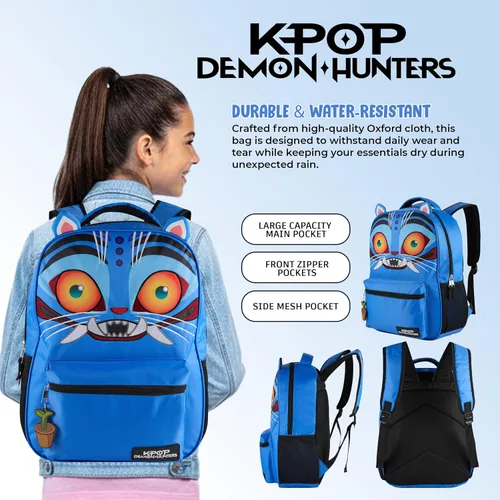 Miniatura 5 de AI ACCESSORY INNOVATIONS K-Pop Demon Hunters - Mochila de 16 pulgadas para niñas, con un Derby de cara grande con orejas 3D y bordado, dije de bolsa