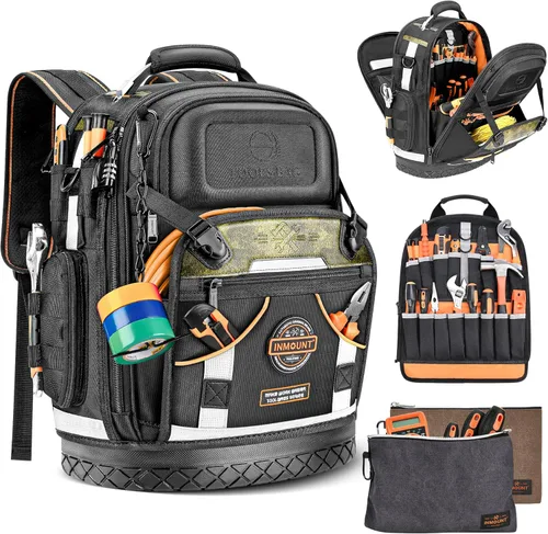 Miniatura 10 de Mochila de herramientas, mochila de herramientas de construcción resistente HVAC para hombres, organizador de herramientas duradero de nivel