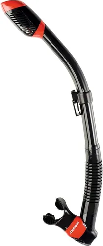 Cressi Adult Diving Dry Snorkel with Splash Guard and Top Valve - Supernova Dry: Designed in Italy Negro/Rojo
