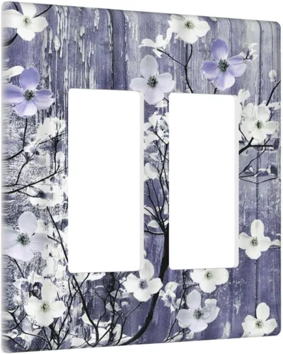 Miniatura 156 de Cubierta de interruptor de luz de 3 cuadrillas con diseño de flores azules púrpuras, cubierta de placa de pared de triple palanca, arbustos florales