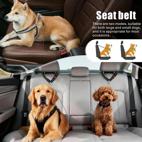 Miniatura 7 de Idepet Cinturón de seguridad para perro para automóvil, 2 piezas de cinturón de seguridad de perro de acero inoxidable a prueba de mordidas, arnés 3