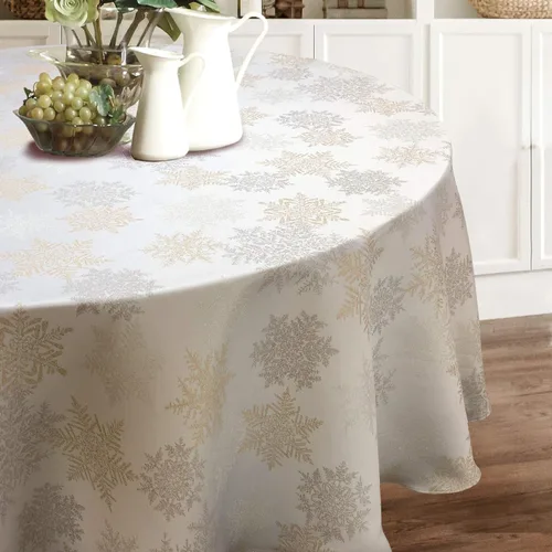 Miniatura 6 de CAIT CHAPMAN HOME COLLECTION - Mantel festivo de copos de nieve plateados y dorados metálicos en jacquard tejido (mantel de 35 x 183 cm)