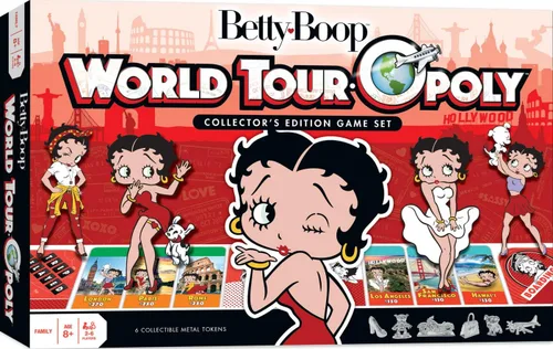 MasterPieces Opoly Juegos de mesa - Betty Boop World Tour Opoly - Juegos de mesa con licencia oficial para adultos, niños y familia