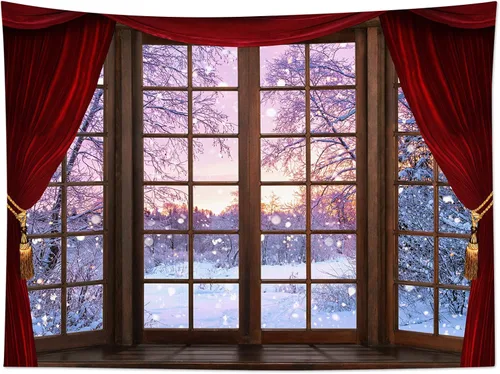 Miniatura 17 de HVEST Tapiz de bosque de invierno para colgar en la pared, montaña, nieve y pino, exterior, ventana de Navidad, arte de pared, tapiz de invierno