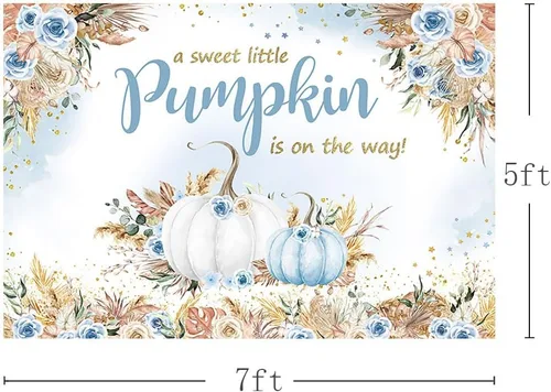 Miniatura 3 de MEHOFOND Telón de fondo bohemio de otoño para baby shower, de 7 x 5 pies, una calabaza dulce está en camino, fondo de calabaza para niños, acuarela