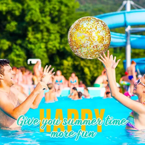 Miniatura 5 de Lewtemi 12 bolas de playa con confeti con purpurina a granel, bolas inflables grandes de 16 y 24 pulgadas para piscina con lentejuelas, decoraciones