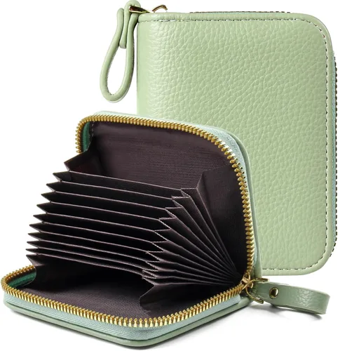 Miniatura 34 de Tarjetero RFID para tarjetas de crédito, cartera pequeña con cremallera de acordeón, estuche organizador de tarjetas para mujeres y hombres