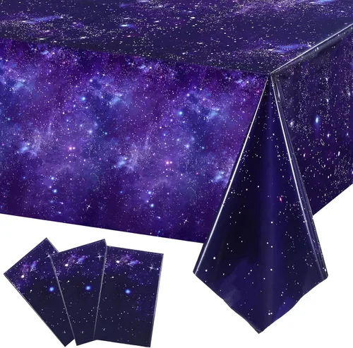 Miniatura 8 de Tatuo 1 paquete de mantel rectangular de plástico con galaxia, estrella espacial, nebulosa morada, desechable, cielo nocturno estrellado