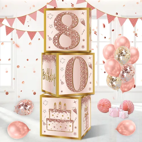 Miniatura 17 de Guiruiy 3 piezas de cajas de decoración para el 30 cumpleaños de mujeres, cajas de globos de cumpleaños de 30 años en rosa y oro rosa, decoración