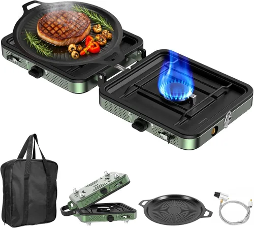 Miniatura 14 de Estufa de camping portátil de combustible dual Propane or Butane, 10,000 BTU, Automatic Ignition, Carrying Case & Windblocker, Emergency