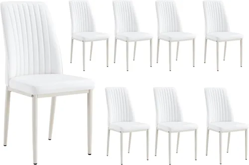 Miniatura 32 de Juego de 4 sillas de comedor modernas, de piel sintética, con patas de metal, para comedor, oficina, sala de espera (juego de 4, color blanco)