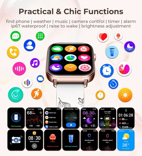 Miniatura 7 de Iaret Reloj inteligente para mujer, rastreador de fitness HD de 1.83 pulgadas con 4 bandas, responder/hacer llamadas, frecuencia cardíaca, sueño