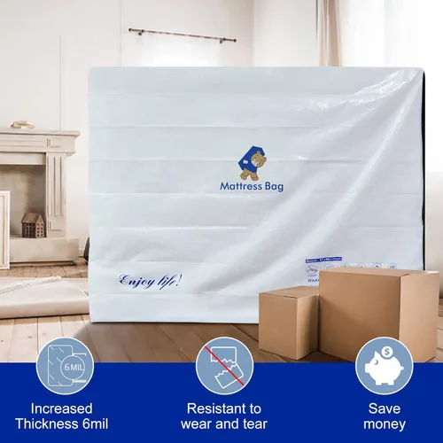 Miniatura 2 de Bolsa de colchón de plástico para almacenamiento en movimiento, funda de colchón impermeable con cremallera de 6 mil, protector de colchón