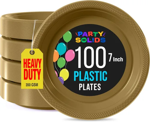 Miniatura 14 de Exquisitos platos de plástico rojo Party Solids para fiesta, platos desechables rojos de 9 pulgadas, juego de vajilla de plástico resistente, 100