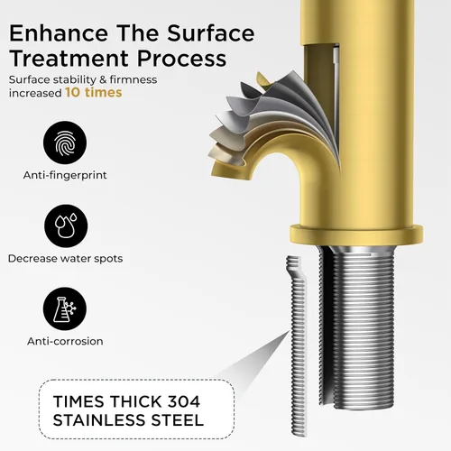 Miniatura 6 de FORIOUS - Grifo de baño dorado de 1 agujero, grifo de lavabo de acero inoxidable con desagüe emergente de metal y manguera de suministro, adecuado