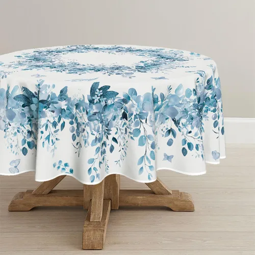 Miniatura 14 de Horaldaily Mantel de primavera rectangular de 52 x 70 pulgadas, mantel floral de eucalipto azul para decoración de fiestas, pícnic, cenas