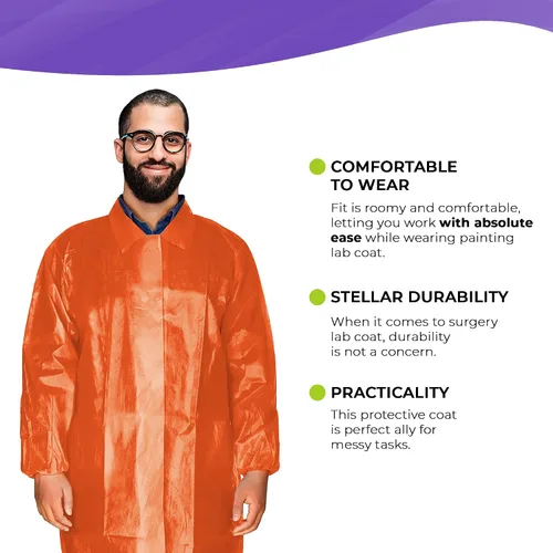 Miniatura 3 de AMZ Blue Disposable Lab Coats for Adults. 40 GSM PP + PE Unisex Disposable Lab Coat with Front Snaps, Elastic Wrists