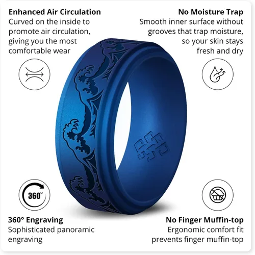 Miniatura 39 de Knot Theory Anillo de silicona para hombre, grabado de montaña, ondas, bosque, ancho de banda de 0.315 pulgadas, transpirable, ajuste cómodo