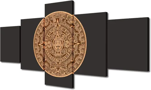 Miniatura 17 de Arte de pared con varios paneles, calendario maya, imágenes de piedra del sol, pinturas de civilización azteca sobre lienzo, sala de estar