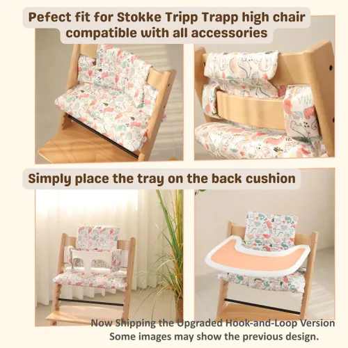 Miniatura 4 de Juego de Cojín Impermeable y Compatible con Stokke Tripp Trapp - Fácil de Limpiar para Recién Nacido - 100% Algodón (Oso de Peluche / 49.5 Piezas)