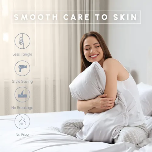 Miniatura 8 de Elegant Comfort Juego de 4 fundas de almohada de satén de viscosa refrescante con cierre de cremallera oculto, suave como la seda para el cuidado