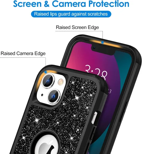Miniatura 3 de Hython Funda para iPhone 13 Funda con Purpurina, Bonita Cubierta Brillante Resplandeciente con Brillo, Resistente 3 en 1 Híbrida de PC Duro TPU