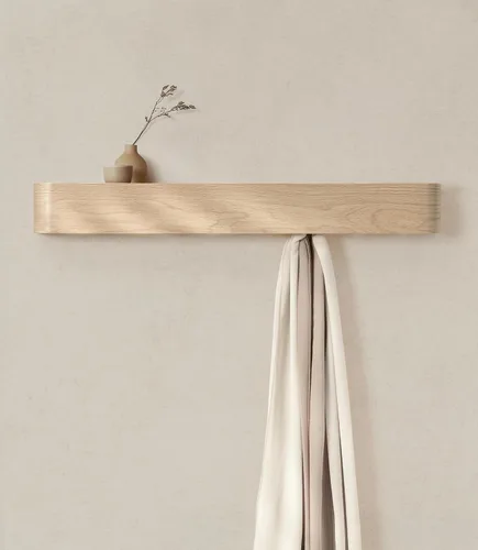Miniatura 17 de Kazai. Perchero de pared 'Toke' – Perchero de diseño moderno con ganchos ocultos de pared – Perchero de panel de chapa de madera maciza – Roble