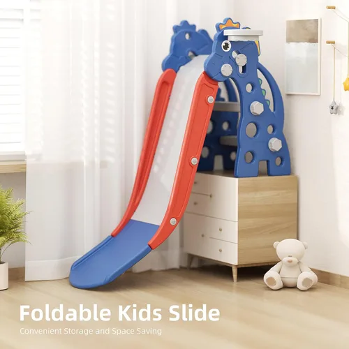 Miniatura 7 de GLAF Tobogán Interior para Niños Pequeños de 1-3 Años, Tobogán para Bebés Exterior, Conjunto de Juegos con Aro de Baloncesto y Pelota, Toboganes Azul
