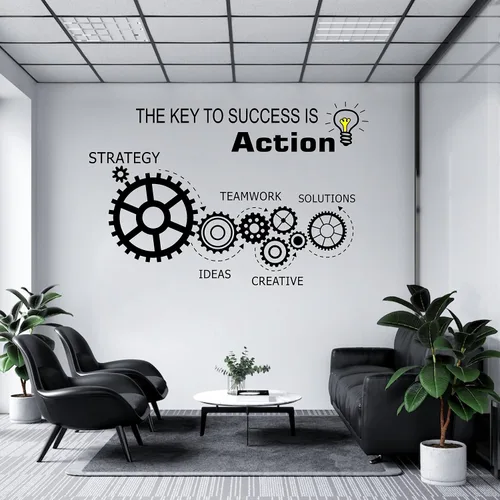 Miniatura 3 de Teamwork Gears - Calcomanía de vinilo para pared, decoración de espacio de oficina, calcomanías para interiores, mural The Key to Success is Action
