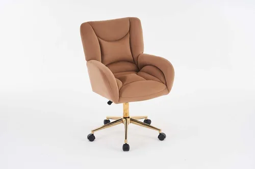 Miniatura 3 de Silla de oficina moderna de terciopelo con base dorada, altura ajustable y giro de 360°, silla de escritorio suave y cómoda con brazos y ruedas