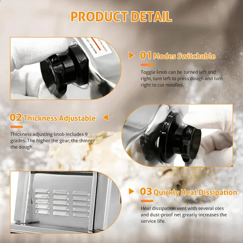 Miniatura 3 de Máquina Eléctrica para Hacer Pasta WICHEMI 3 EN 1 Rodillo de Masa para Espaguetis Prensa de Fideos de Acero Inoxidable 135W para Uso Familiar en 3