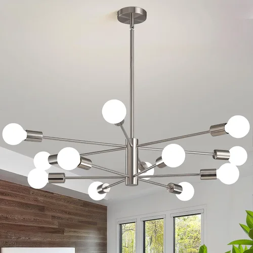 Miniatura 11 de RUIYEY Lámpara Sputnik Moderna, Lámpara de Techo Semiempotrada Negra y Dorada, Candelabros de Mediados de Siglo para Dormitorio, Comedor, Isla