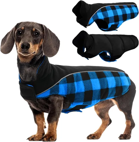 Miniatura 16 de Kuoser - Abrigo reversible para perros para climas fríos, abrigo de invierno impermeable reflejante para mascotas, abrigo para perros a cuadros