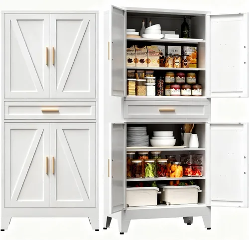 Miniatura 12 de COFaR Home Farmhouse - Armario de almacenamiento con 2 puertas de granero, armario alto de despensa de cocina con 3 estantes ajustables, para Azul
