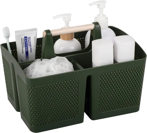 Miniatura 11 de rejomiik - Cesta portátil para ducha de plástico, organizador de limpieza con asa, organizador de almacenamiento portátil con asa para baño, Negro