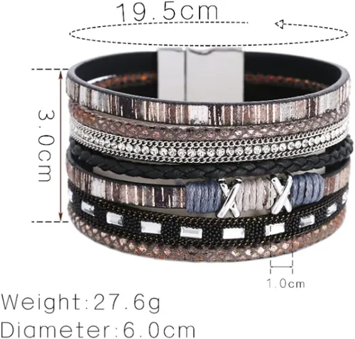 Miniatura 7 de Pulsera multicapa de cuero Pulsera de señoras cierre de mujer