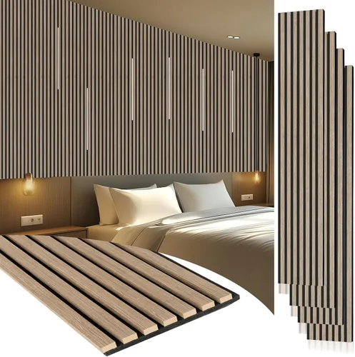 Miniatura 11 de Yuzzy Paneles de madera para pared y techo, paneles acústicos de listones de madera de 108 x 11 pulgadas, 2 unidades, paneles de pared modernos que
