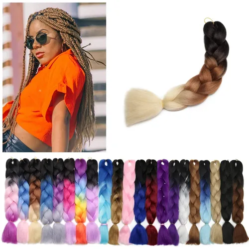 Miniatura 131 de Benehair Extensiones de cabello trenzado ombré de 24 pulgadas, 1 paquete de extensiones de cabello trenzado jumbo de alta temperatura, cabello