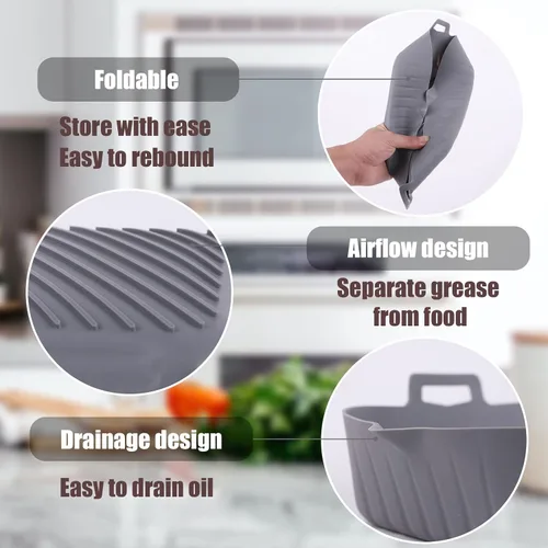 Miniatura 7 de Golden Associate Forros cuadrados de silicona para freidora de aire de 6.5 a 7.5 pulgadas, 2 piezas antiadherentes de grado alimenticio, canasta