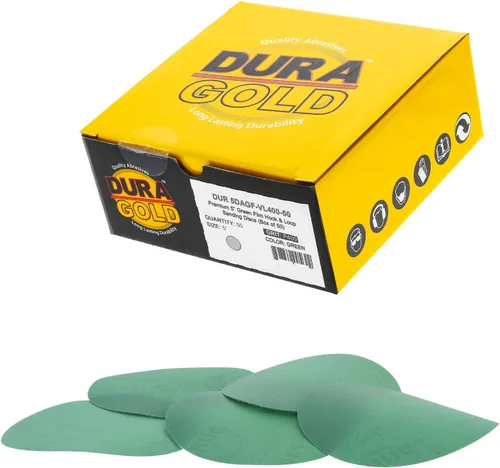 Miniatura 13 de Dura-Gold Discos de lijado de película verde de 5 pulgadas de alta calidad - Grano 80 (caja de 50) - Discos de papel de lija con respaldo de gancho