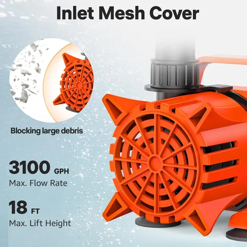 Miniatura 2 de DOKO Bomba de agua sumergible de 3100 GPH, bomba de estanque ajustable de 180° con cable de alimentación de 20 pies, bomba de acuario ultra
